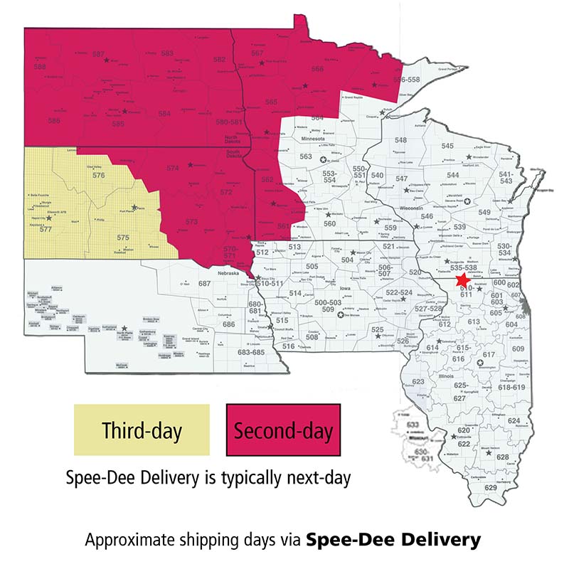 SpeeDee_Map Approximate shipping days via Spee-Dee Delivery